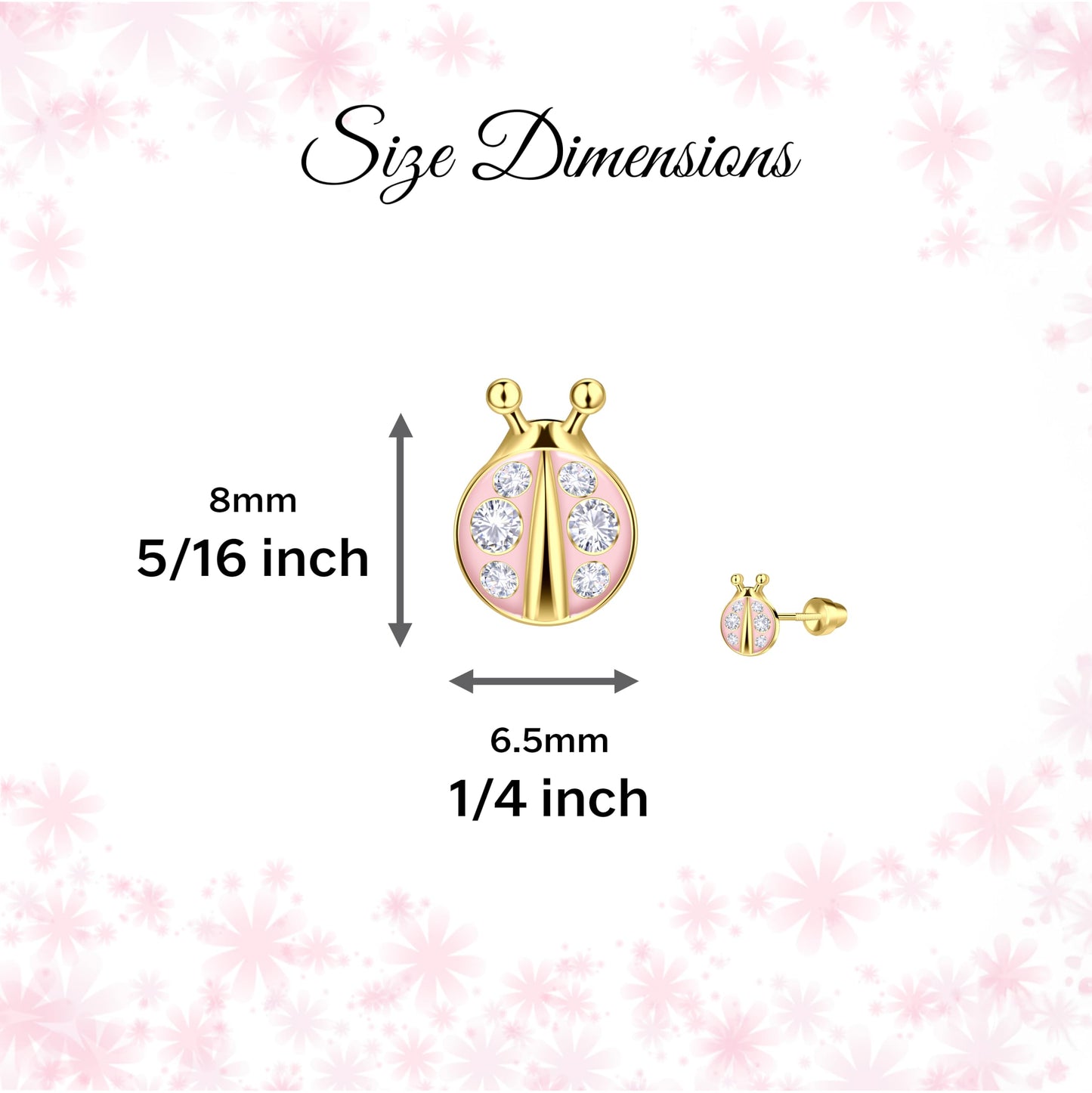 Cherished Moments Children's Sterling Silver or 14k Gold Plated Pink Ladybug Screw Back Earrings for Babies, Little Girls, Kids and Toddlers