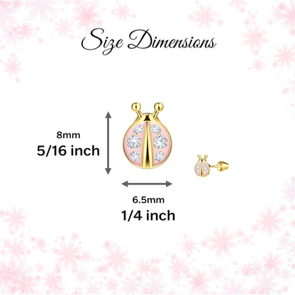 Cherished Moments Children's Sterling Silver or 14k Gold Plated Pink Ladybug Screw Back Earrings for Babies, Little Girls, Kids and Toddlers