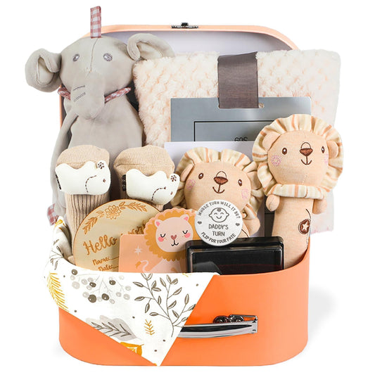 11 Pcs Baby Shower Gifts Basket for Newborns Baby Boy Gender Neutral Baby Gift Set with Baby Blanket Rattle, Milestone Security Blanket Decision Coin & Towels Socks Essentials for Baby Boys Girls