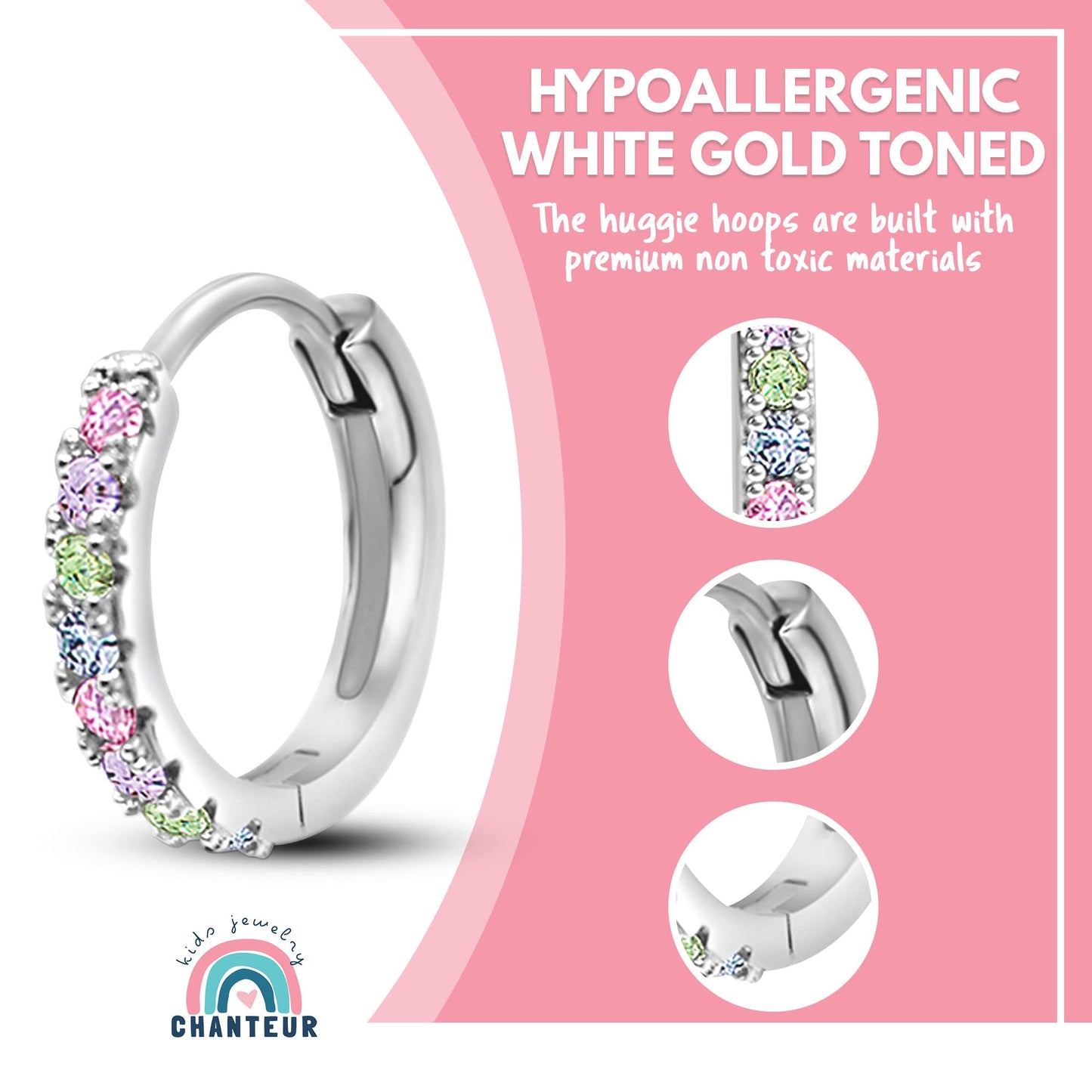 Chanteur Hypoallergenic Huggie Earrings for Girls & Women - Small Hoop Design, Perfect for Teens & Kids