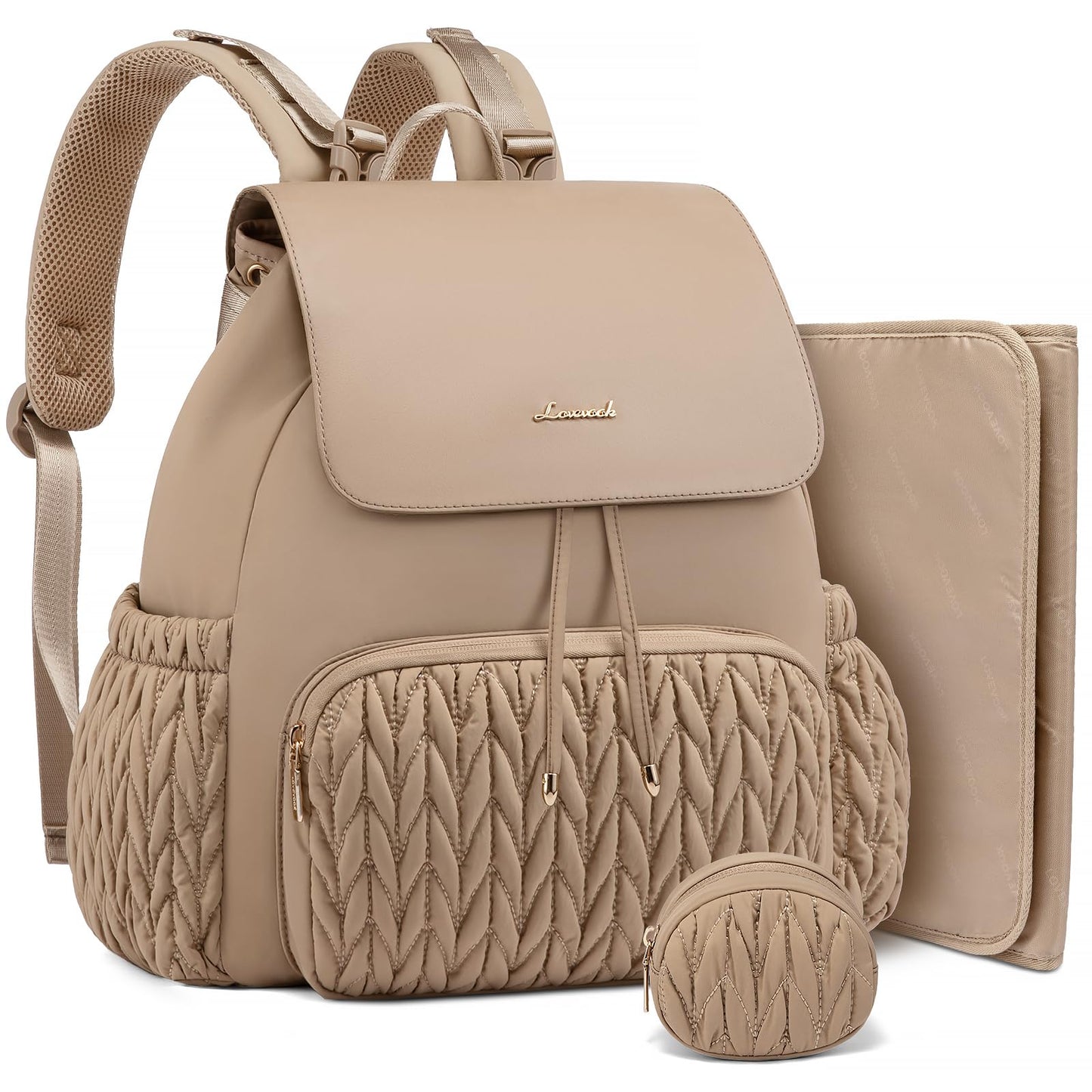 LOVEVOOK Diaper Bag Backpack, Small Baby Bag, Cute Baby Diaper Bag, Stylish Water-Resistant Travel Baby Bag for Mom, Baby Backpack with Changing Pad, Stroller Straps -Khaki