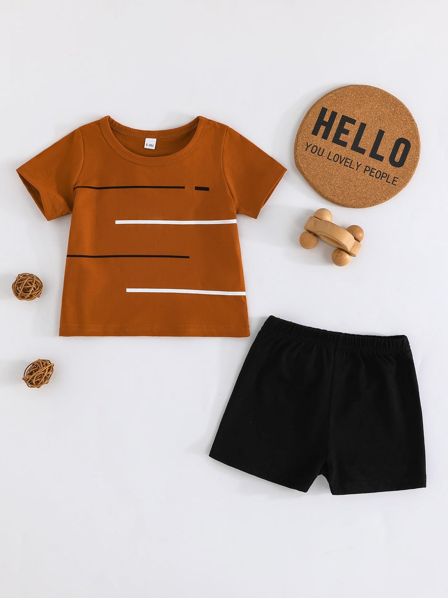 SUREPOCH Baby Boy Clothes Toddler Summer Outfits Short-sleeved Shirt Elastic Pants Two-piece Set Cute Baby Boy Outfits