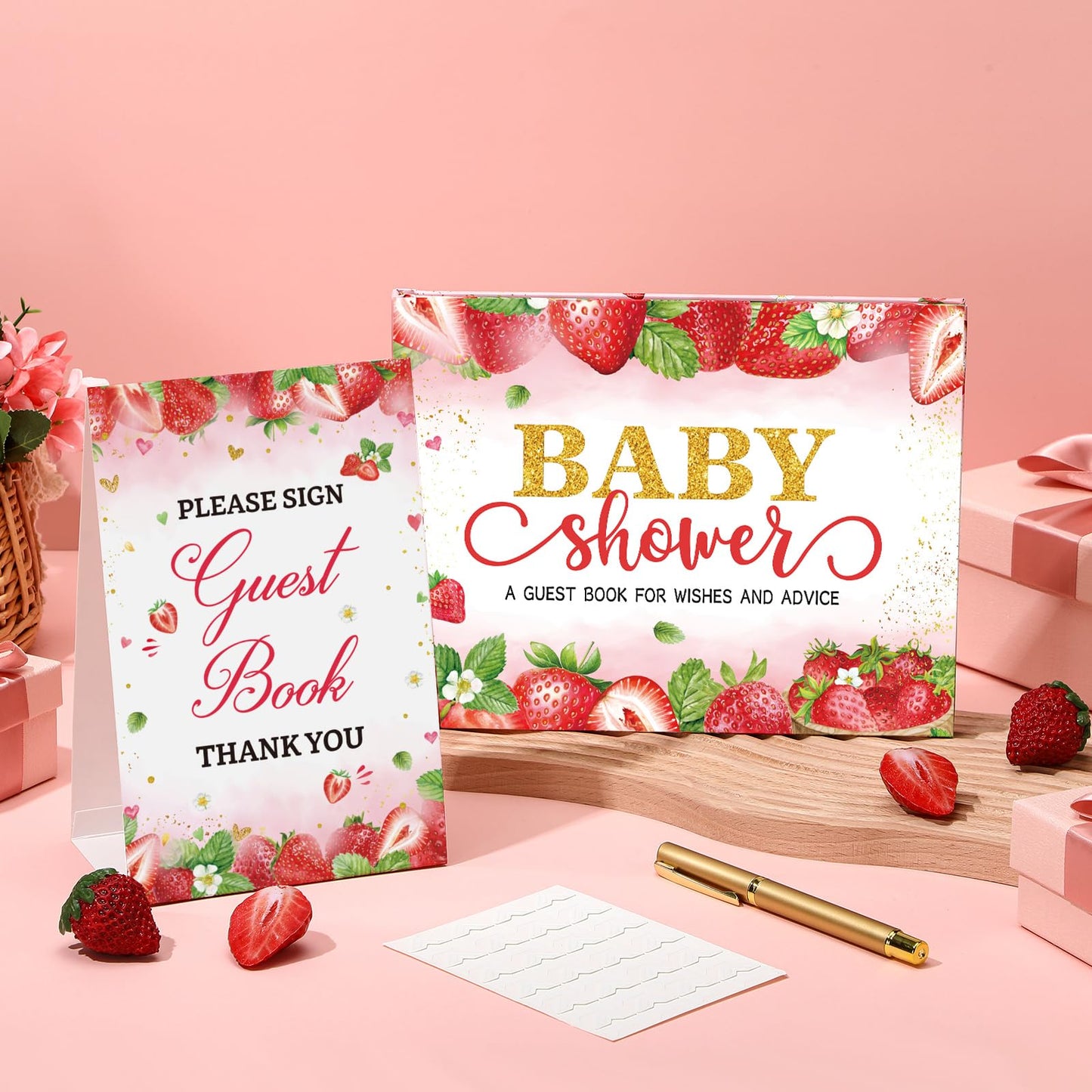 27 Pcs Butterfly Floral Baby Shower Guest Book Set Baby Shower Sign in Guest Floral Book Place Table Cards with Gold Pen Adhesive Photo Corner for Birthday Party