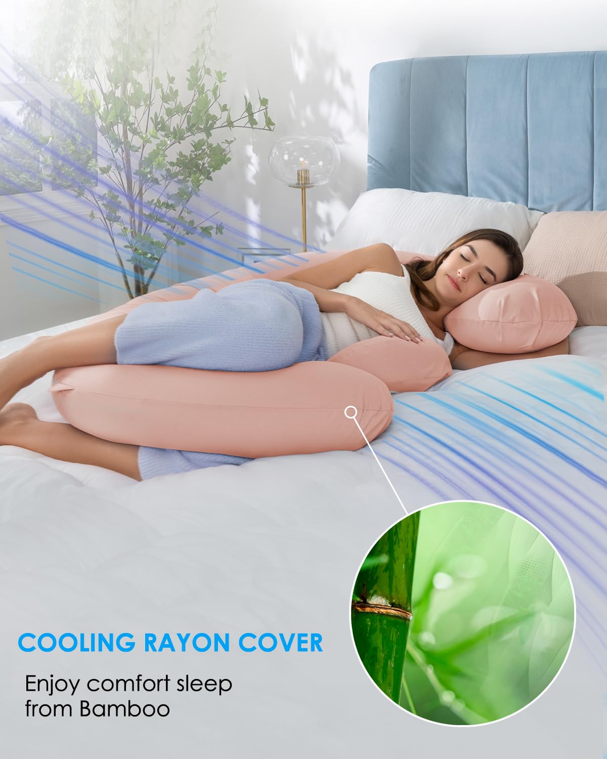 QUEEN ROSE Cooling Pregnancy Pillows,E Shaped Full Body Pillow for Sleeping, with Pregnancy Wedge Pillow for Belly Support, 60 Inch Maternity Pillow for Side Sleeper, Cooling Rayon Cover, Purple