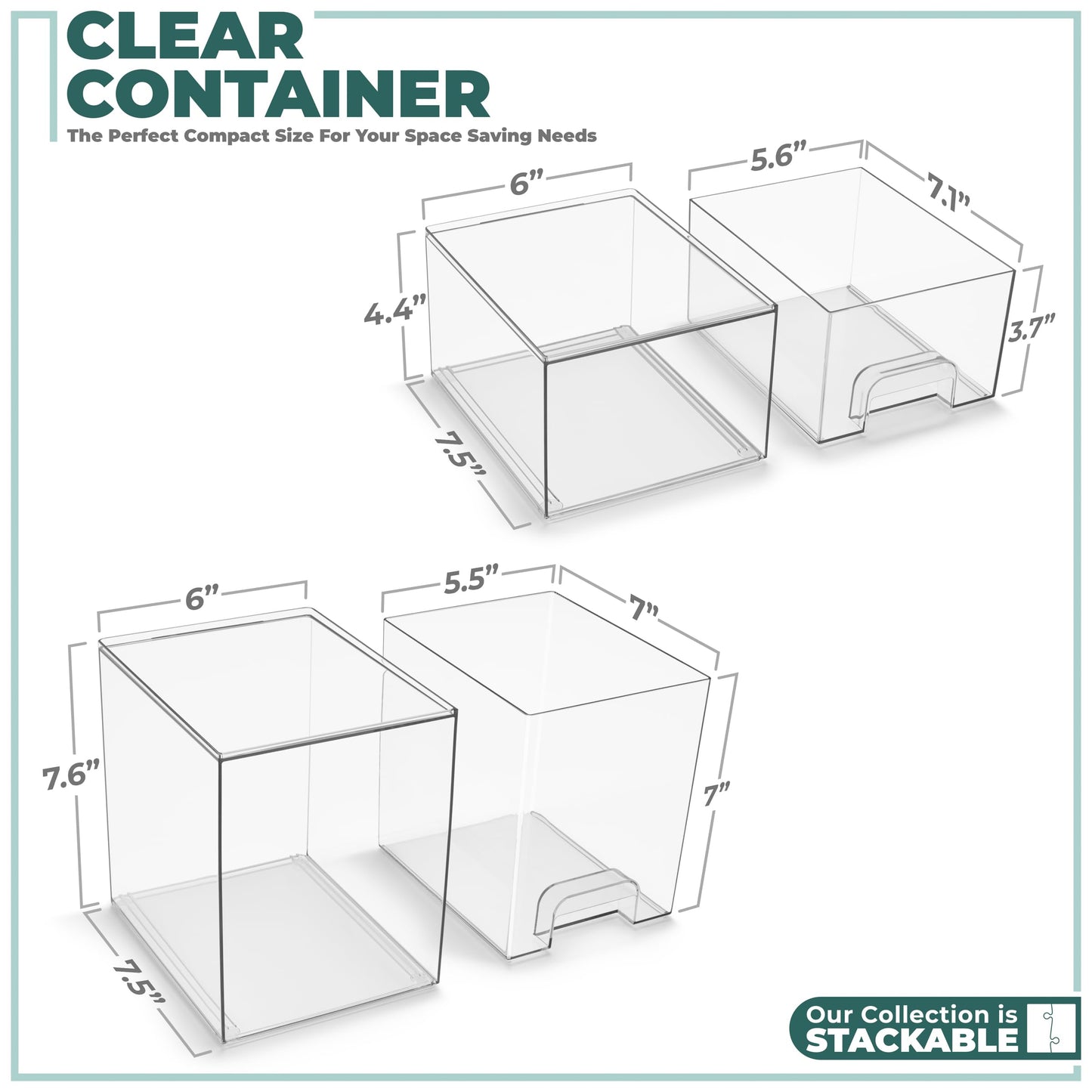 Sorbus Acrylic Storage Containers - 2 Pack, Stackable Storage Bins Set for Bathroom Organization - Clear Acrylic Drawer Organizers - Makeup Case Pull-Out Drawers (7.6’’ and 4.4’’ Tall)