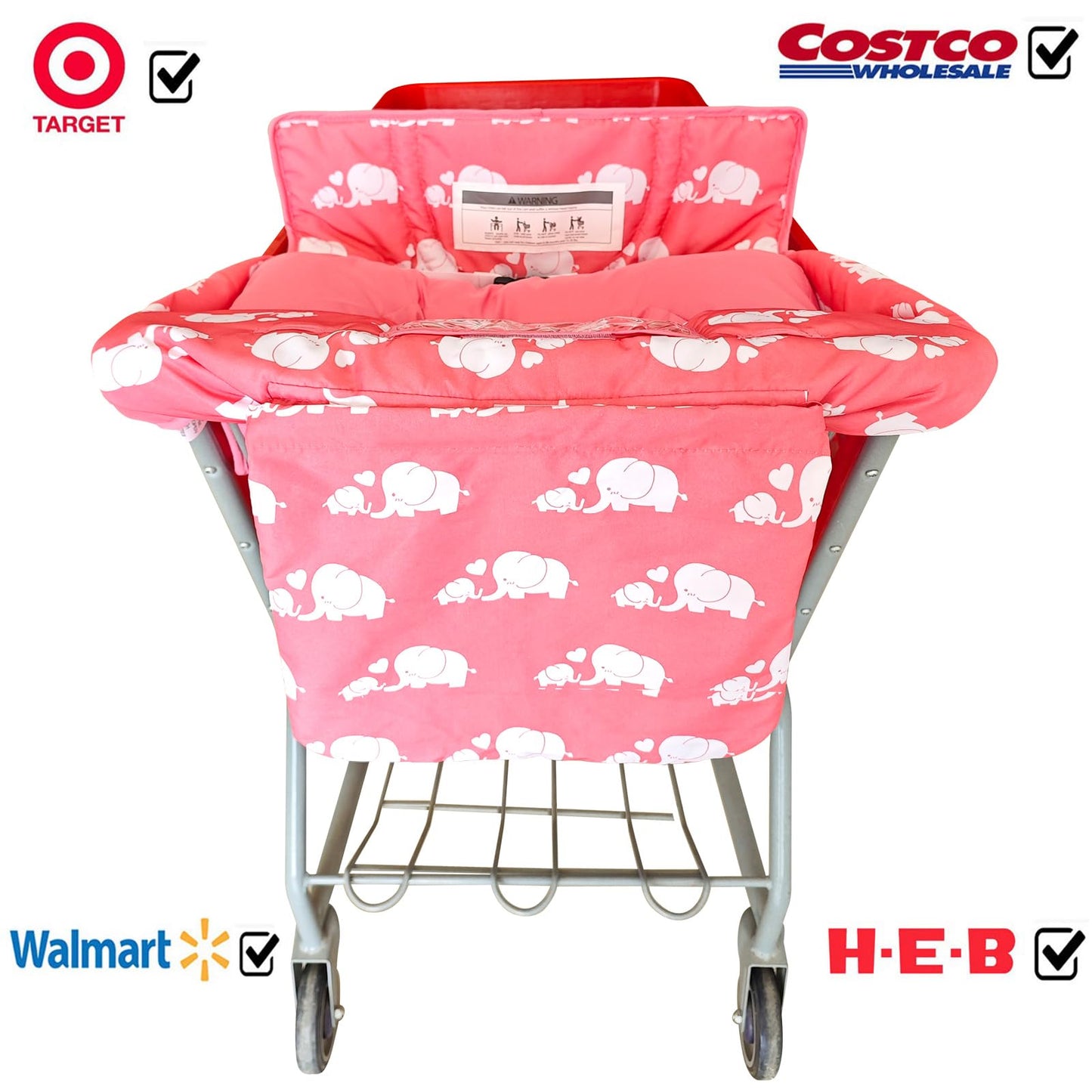 Soft Pillow Attached 2-in-1 Shopping Cart and High Chair Cover for Baby, Cotton Padded Cart Cover, Fold'n Roll Style, Portable with Carry Bag (Blue Elephant)
