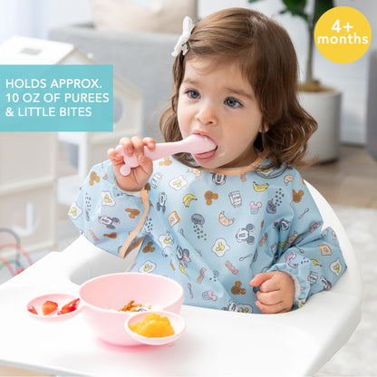 Bumkins Baby Bowls, Disney Minnie Mouse Silicone Baby Feeding Set, Suction Bowls for Baby and Toddler with Spoon, First Feeding Set, Platinum Silicone Bowl for Babies 4 Months