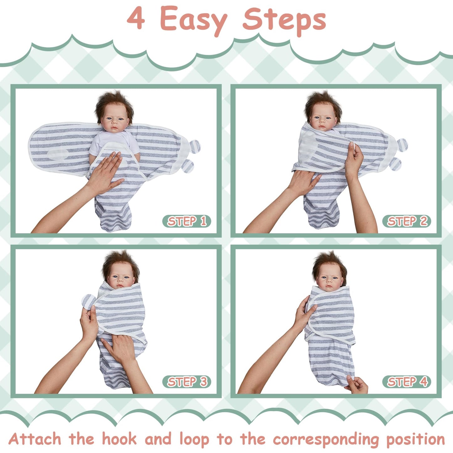 Ramede 6 Pack Baby Swaddle Blanket with Hats Sleep Swaddle for 0-3 Months Newborn Sacks Soft Cotton Wearable for Boy Girl