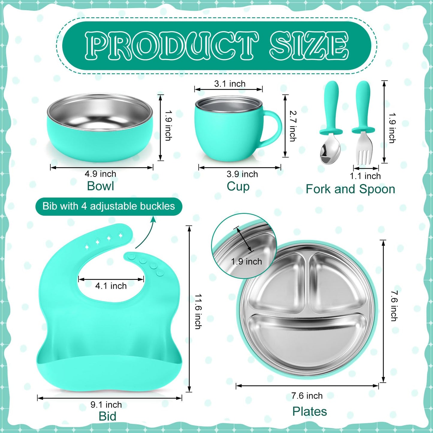 Nuogo 6 Pcs 304 Stainless Steel Kids Plates and Bowls Set Stainless Steel Suction Bowls and Toddler Cup with Removable Silicone, Forks Spoons Pocket Bib for Baby Toddle(Pink,Round)