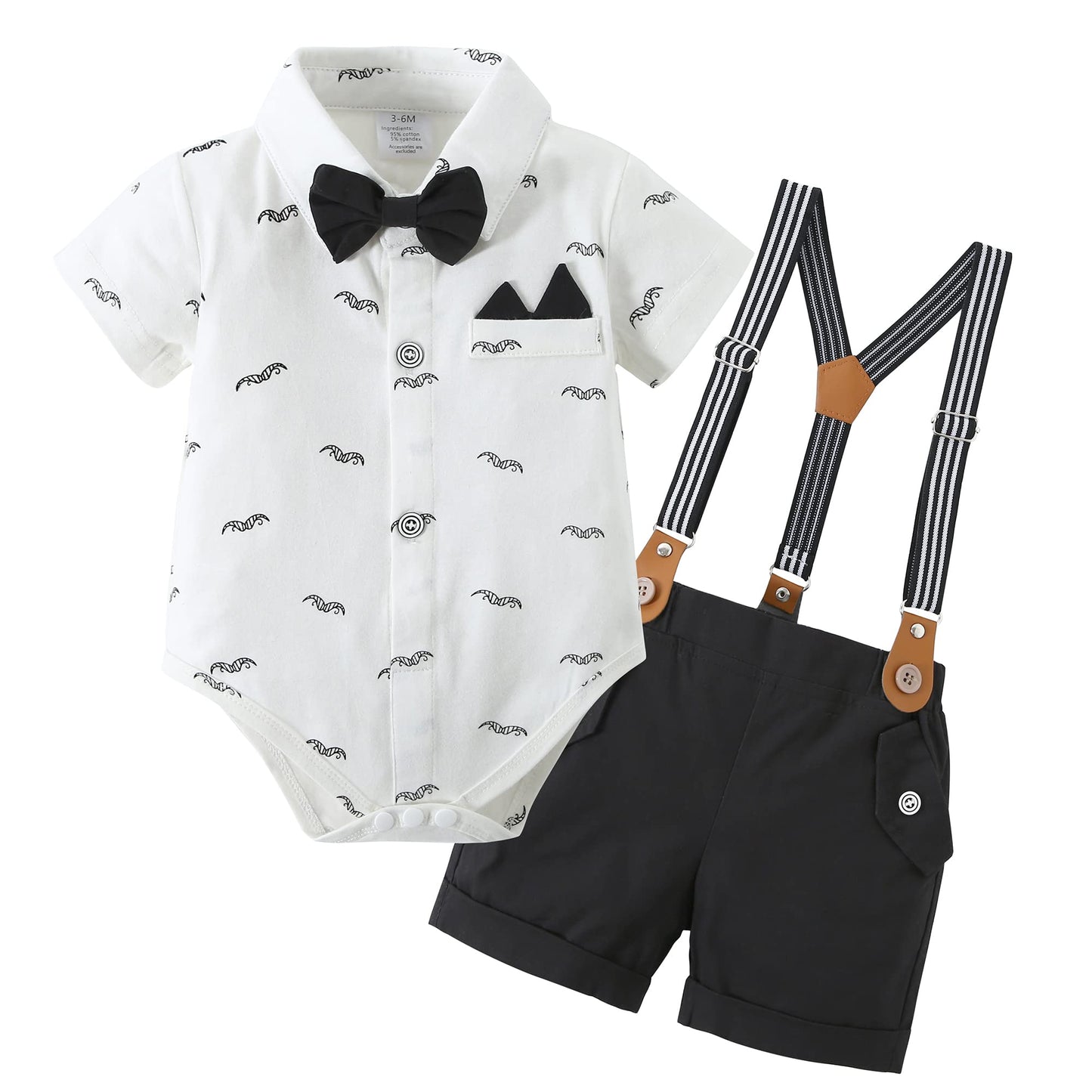 YALLET Baby Boy Clothes Suit Newborn Infant Gentleman Outfits, Formal Dress Shirt+Bowtie+Suspender Shorts Wedding Party Set