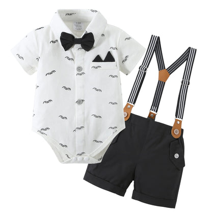 YALLET Baby Boy Clothes Suit Newborn Infant Gentleman Outfits, Formal Dress Shirt+Bowtie+Suspender Shorts Wedding Party Set