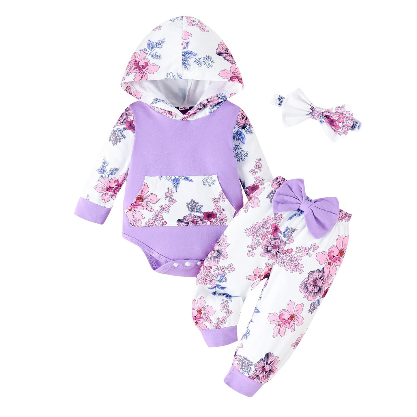 Newborn Infant Baby Girl Clothes 0-3-6-9-12-18 Months Outfits Sets Romper + Pants + Bow Headband for Girls