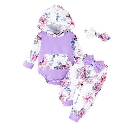 Newborn Infant Baby Girl Clothes 0-3-6-9-12-18 Months Outfits Sets Romper + Pants + Bow Headband for Girls
