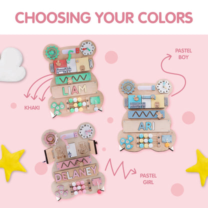 Nabytok Customized Name Puzzle for Toddlers (Fixed I J Letters) Personalized Toddlers Busy Board, Baby Personalized Board for 1-5 Years Old, First Birthday Gift, Montessori Toys (Pastel Girl)