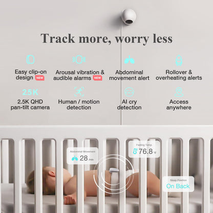 Sense-U Pro Baby Movement Monitor with Arousal Vibration, Movement/Rollover/Overheating Alerts, Audible & App Notifications, Easy Clip-On Design, Smart Sleep Monitor, FSA/HSA Eligible