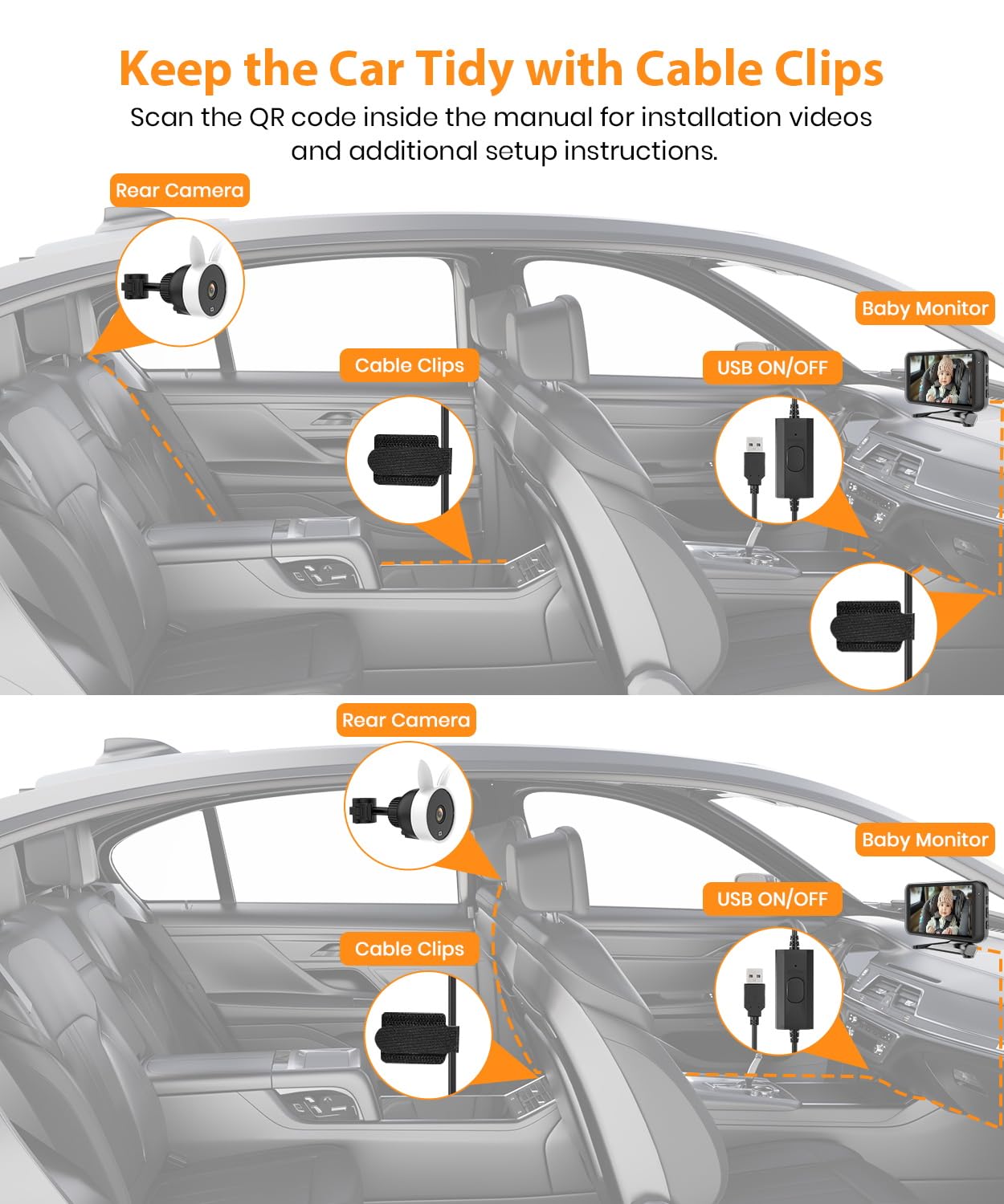 USB Baby Car Camera Plug-Play, 4.5" 1080P Easy Setup Backseat Camera with Flexible 360 Rotation, Clear Picture Rear Facing Car Seat Baby Monitor