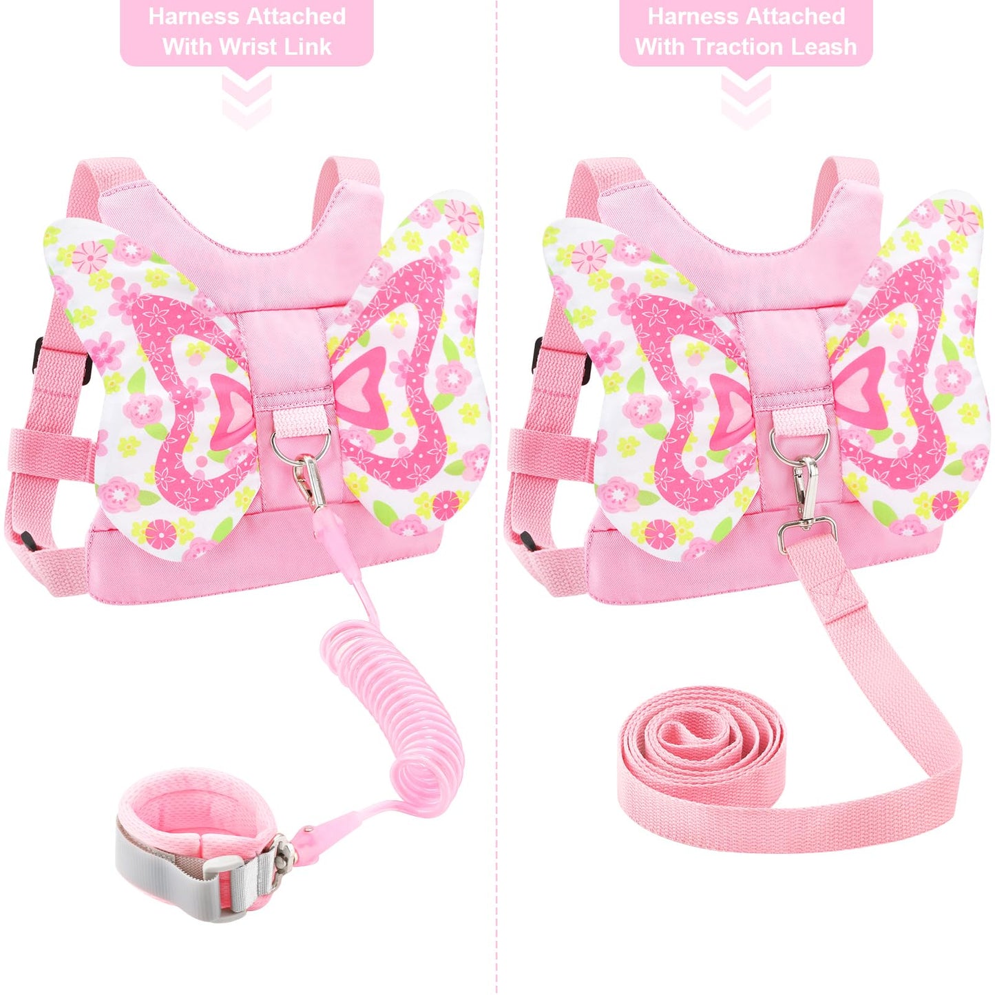 Accmor 3 in 1 Toddler Harness Leashes + Anti Lost Wrist Link, Kids Harness Children Leash for Girls, Child Anti Lost Leash Baby Cute Harness Belt Strap Hold Kids Close While Walking