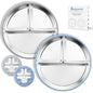 Stainless Steel Baby Plate with Suction, 9” Divided Toddler Plates with Removable Silicone Sleeves for Kids, Non-Toxic Non-Slip Unbreakable Dishwasher Safe Dinnerware Set of 2, Pink & Beige