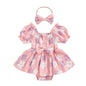 Baby Girls Daisy Romper Bowknot Bodysuit+Headband Short Sleeve Playsuits Floral Jumpsuit Infant Summer Clothes