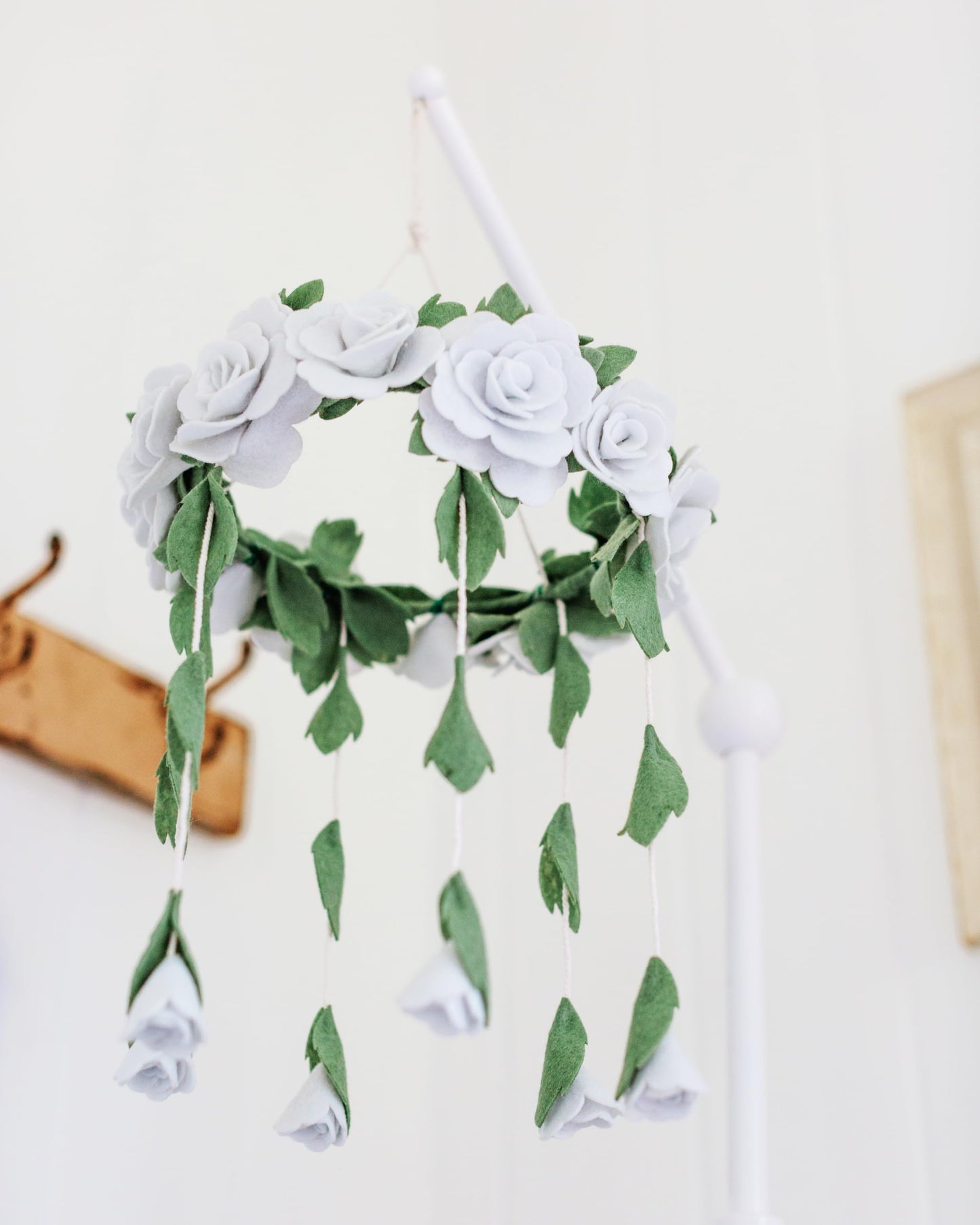 Baby Crib Mobile (Felt Rose) - Baby Shower Gift Nursery Decorations - Handmade Floral Decor for Girls