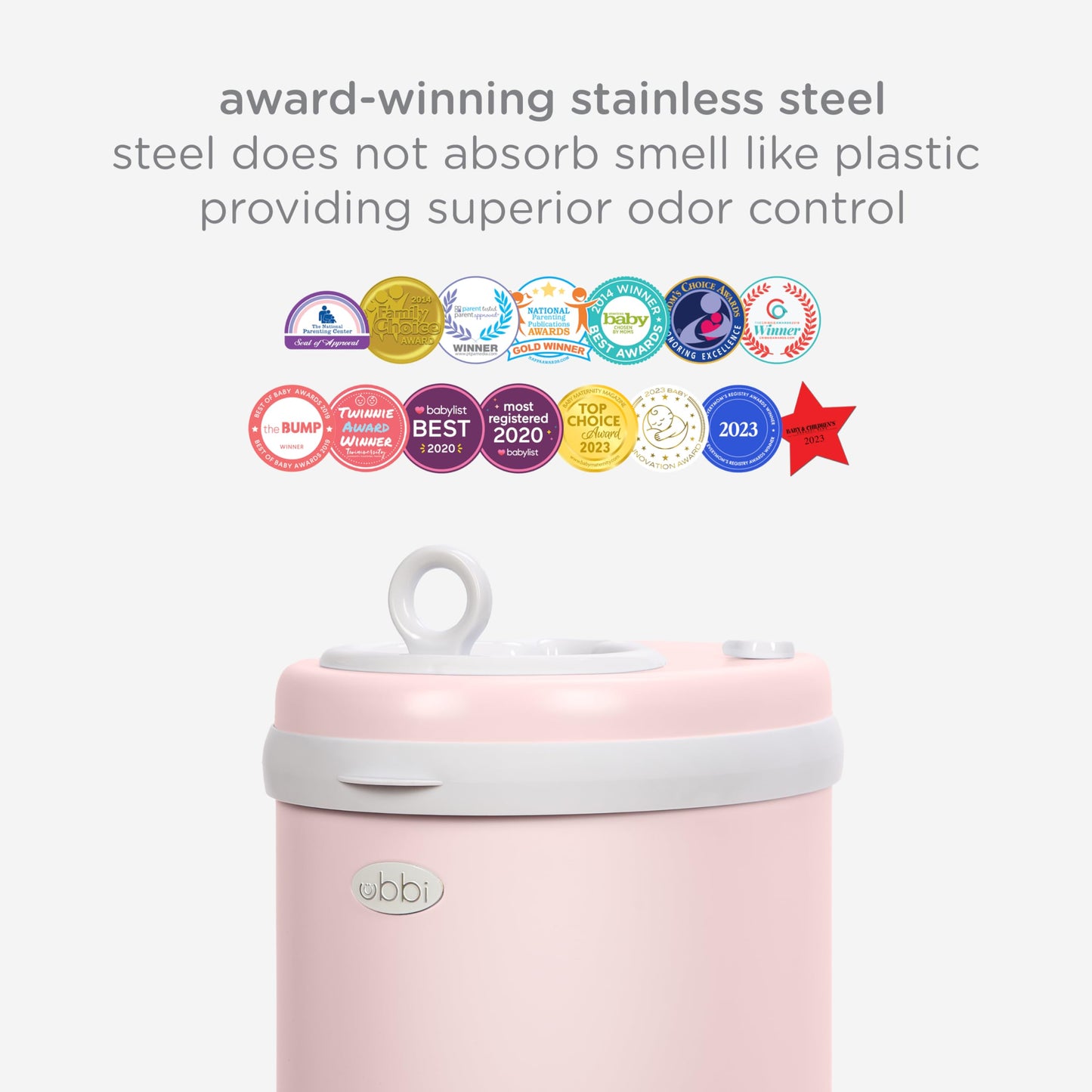 Ubbi Steel Diaper Pail, Odor Locking, No Special Bag Required, Award-Winning, Registry Must-Have, White