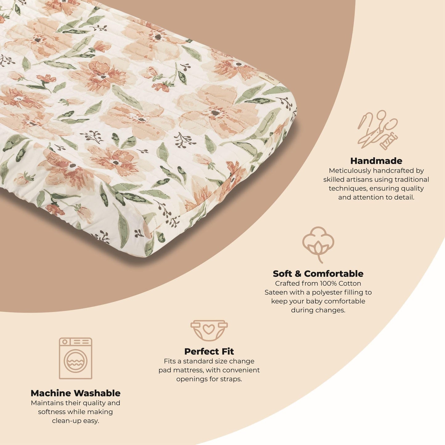 Crane Baby Quilted Changing Pad Cover with Animal Print, Breathable Cotton Sateen, Fits Standard 16”X32” Pads, Ocean Whale Blue