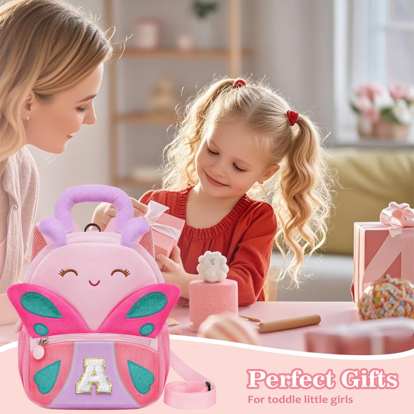 YOOLIFE Initial Birthday Gifts for Girls Kids Personalized Kids Backpack for Little Girls, Kindergarten Elementary School Bookbag for Girl Toddler Teen Gift for Daughter Sister Pink Backpack A