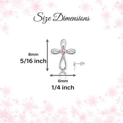 Cherished Moments Girl's 14K Dainty Gold-Plated or Sterling Silver Infinity Cross Earring with CZ and Screw Back