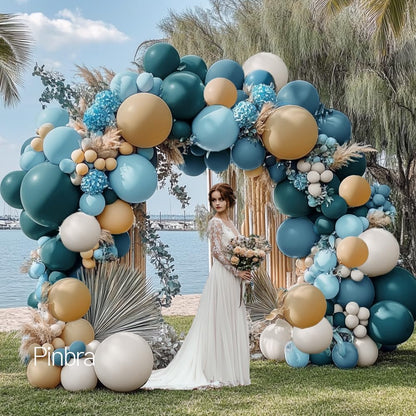 Dusty Blue Tan Balloon Garland Double Stuffed Slate Pastel Blue Brown Nude White Sand Latex Balloons Arch Kit for Neutral Baby Shower Birthday Bridal Wedding Bear Theme Party Decorations