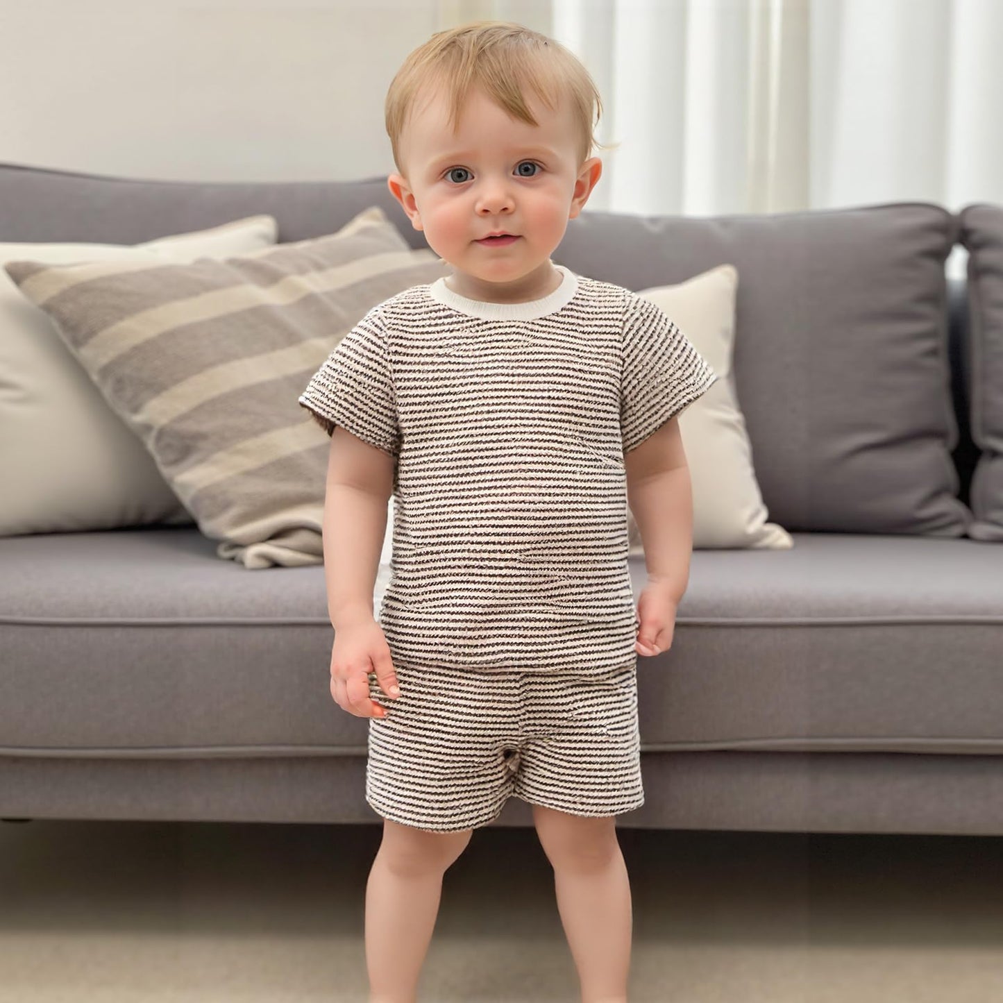 VISGOGO Baby Boy Girls Toddler Summer Outfit Striped T-shirt Toddler Boy Summer Clothes 6 12 18 Months 2 3 4 5 T Short Set