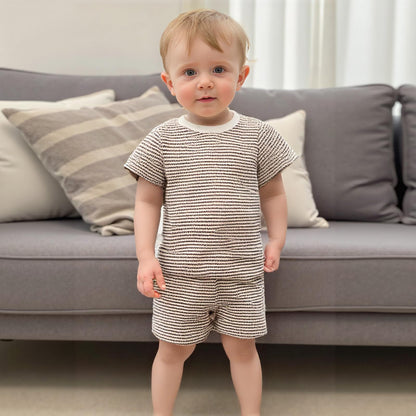 VISGOGO Baby Boy Girls Toddler Summer Outfit Striped T-shirt Toddler Boy Summer Clothes 6 12 18 Months 2 3 4 5 T Short Set
