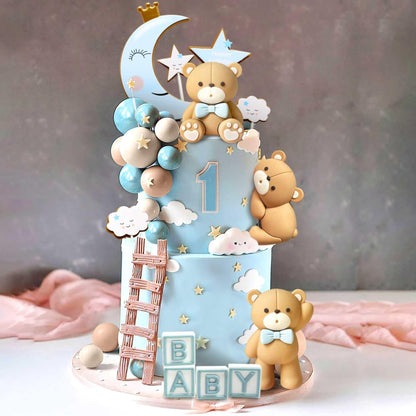 JeVenis Blue Bear Cake Decoration Baby Bear Baby Shower Cake Topper Bears Cake Decoration Baby Shower Birthday Cake Decoration