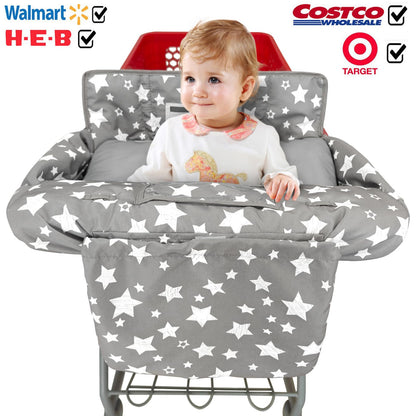 Soft Pillow Attached 2-in-1 Shopping Cart and High Chair Cover for Baby, Cotton Padded Cart Cover, Fold'n Roll Style, Portable with Carry Bag (Blue Elephant)