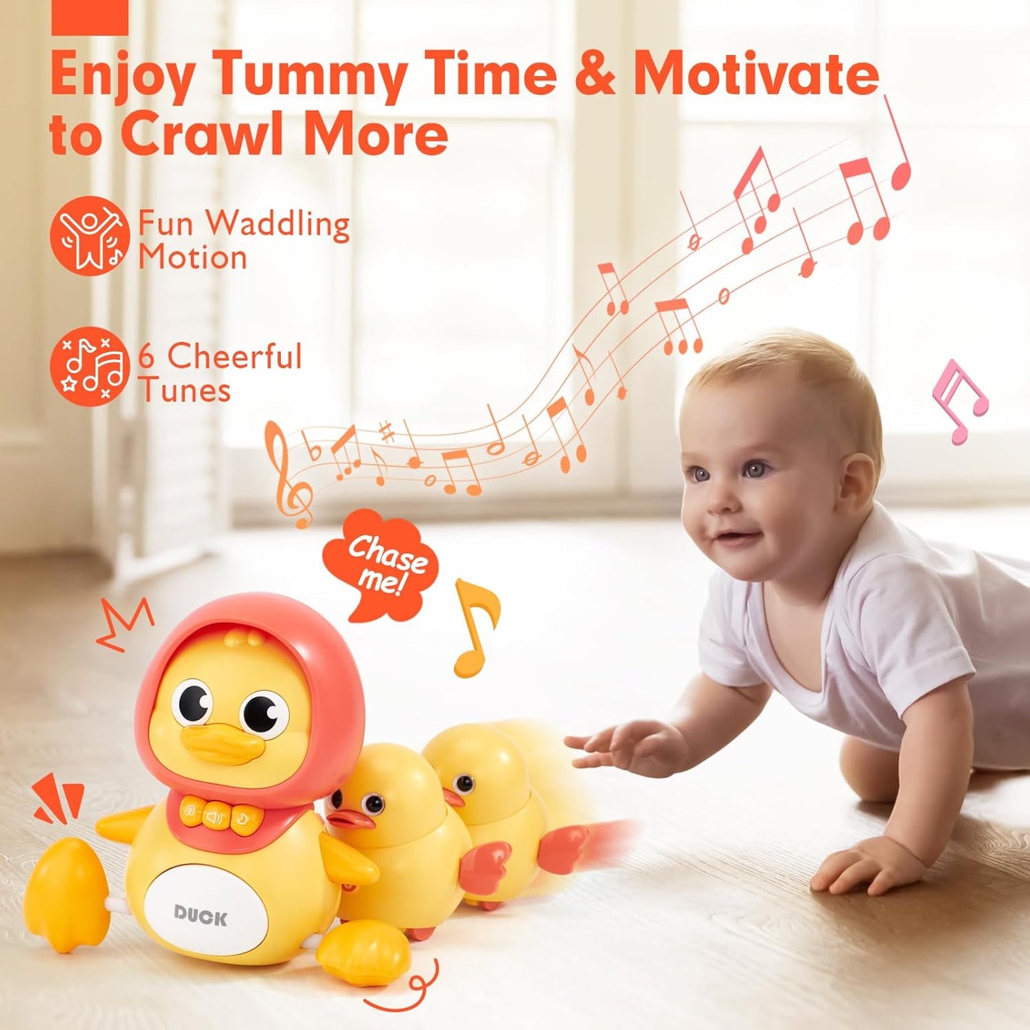 hahaland Crawling Baby Toys 6-12 Months - 3 PCS Musical Mother Duck and Ducklings Toy - Tummy Time Toys Moving Developmental 7 8 9 10 Month Old Toy Must Haves - Shower Gifts Dancing Duck for Babies