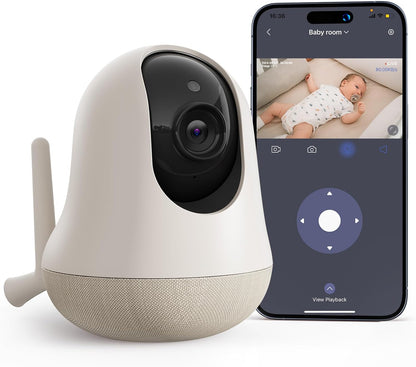 nooie Upgrade 5G Baby Monitor WiFi Smartphone, 2K Baby Camera Monitor 360 Pan & Tilt, HD Night Vision, Temperature Sensor, AI Motion Track, Two-Way Audio, Cry/Sound/Motion Detection, Works with Alexa