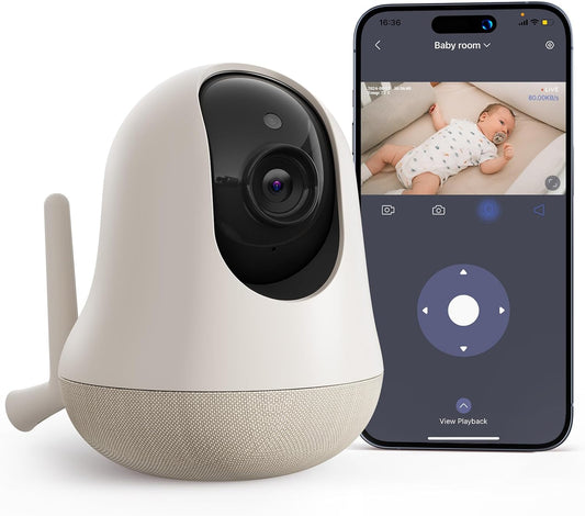 nooie Upgrade 5G Baby Monitor WiFi Smartphone, 2K Baby Camera Monitor 360 Pan & Tilt, HD Night Vision, Temperature Sensor, AI Motion Track, Two-Way Audio, Cry/Sound/Motion Detection, Works with Alexa