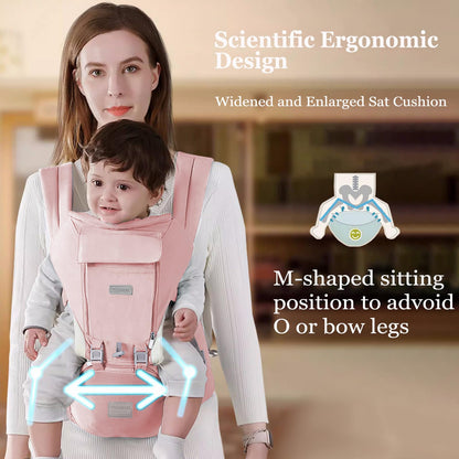 Baby Carrier, Ergonomic 6-in-1 Baby Carrier with Hip Seat for Newborn Infant Toddler, Adjustable Detachable Baby Holder Carrier for Dad Mom