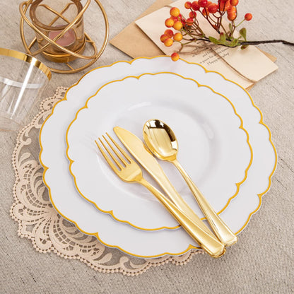 Morejoy 175PCS Rose Gold & Silver Plastic Dinnerware Set: 25 Plates, 25 Forks, 25 Knives, 25 Spoons, 25 Cups, 25 Napkins - Perfect for Wedding & Party