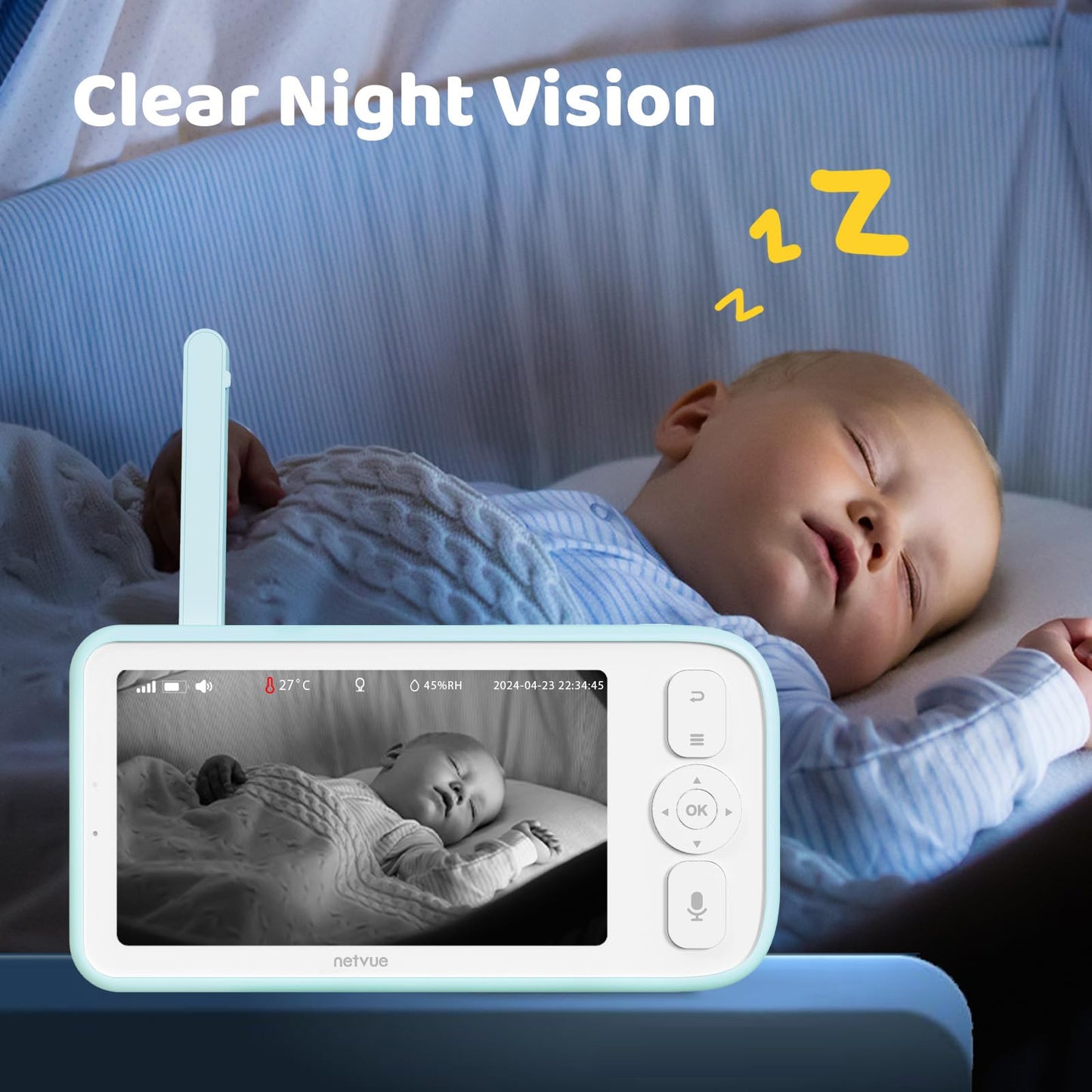 NETVUE Upgraded Baby Camera Monitor Video - 5000mAh Baby Monitor with Camera and Audio, 5" Display, 4 in 1 Bracket Meets The Needs in All Scenarios, Smart Phone App, Cry Detection
