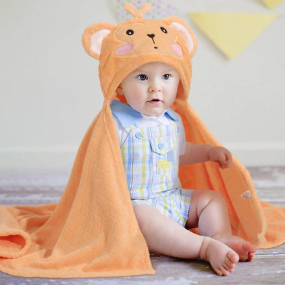 Hooded Baby Towels Boy for 0-6 Years, 50"x 32" Extra Large Toddler Bath Towels with Hood for Boys & Girls, 2-Pack Absorbent Thick Soft Gift for Kids Yellow Lion & Orange Monkey