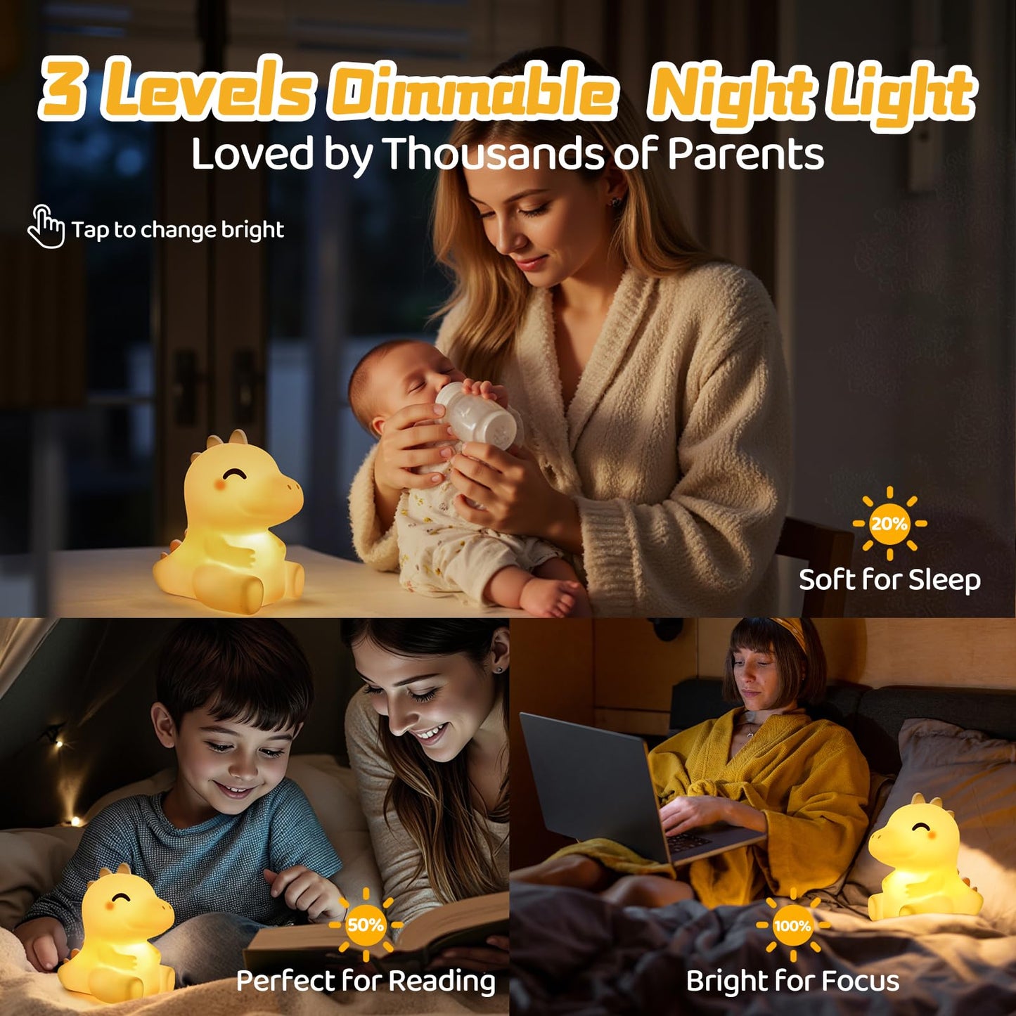 Huggwaii Squishy Axolotl Night Light for Kids – Dimmable Silicone Axolotl Lamp, 2025 Upgraded Baby Night Light, Rechargeable, 20H Battery Life, Sleep Aid Gift for Toddlers, Girls&Room Decor