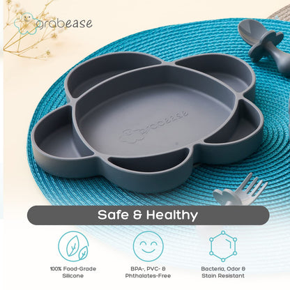 grabease Baby Essentials Must-Haves - Complete Feeding Set for Baby-Led Weaning and Portion Control - Suction Bottoms 4 Piece Set, BPA and Phthalates-Free, Blush