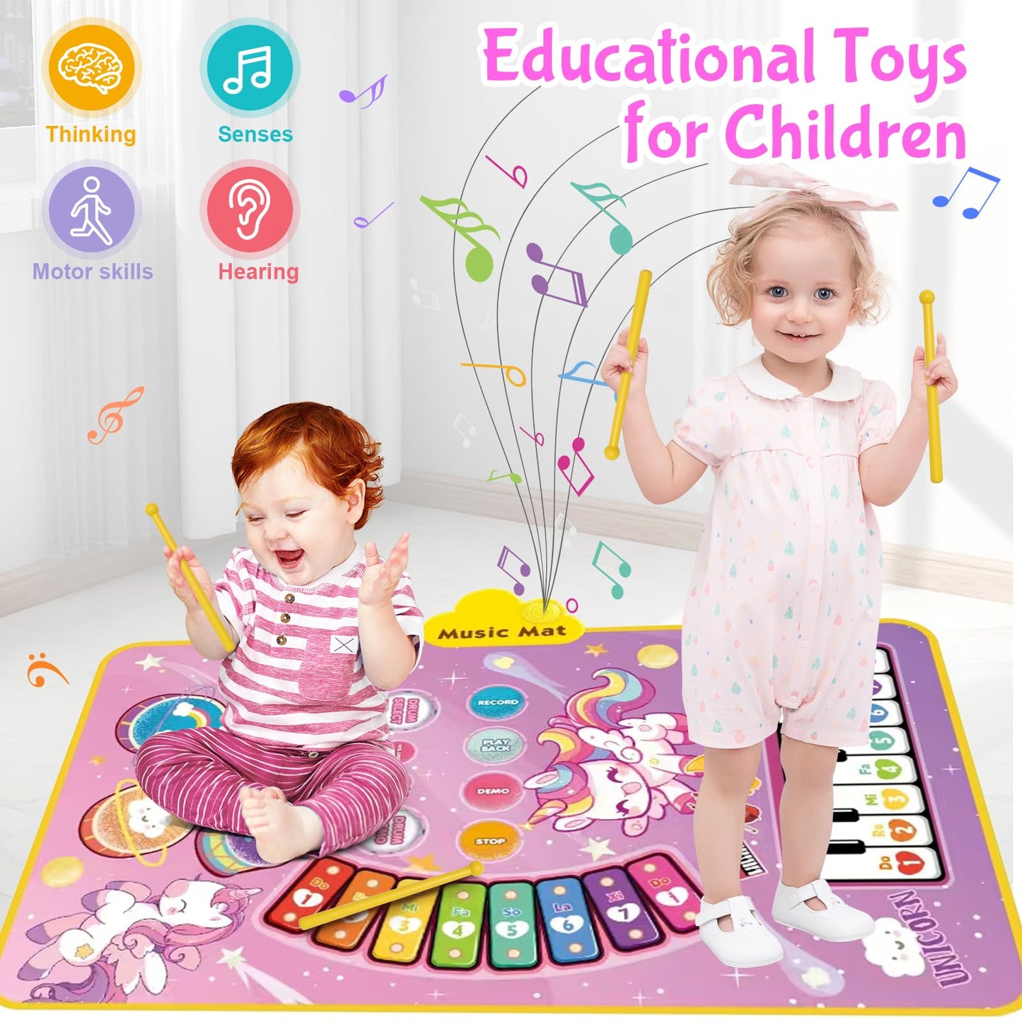Baby Toys for 0-6 Months, Dinosaur Musical Mat Montessori Sensor Toys 1 Year Old，Easter Basket Stuffers Gifts for 2 3 4 Year Old Toddler Boys Girls