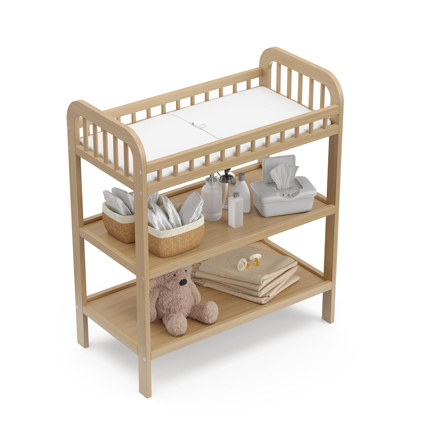 Storkcraft Pasadena Changing Table with Water-Resistant Changing Pad (Driftwood) - GREENGUARD Gold Certified, Includes Bonus Water-Resistant Changing Pad with Safety Strap, 2 Open Shelves