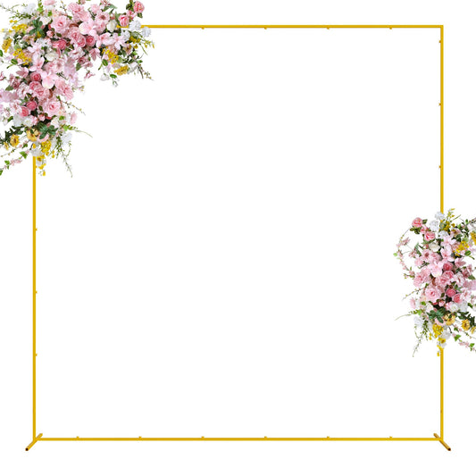 Wokceer Wedding Arch Backdrop Stand Square 6.6FTx6.6FT Gold Metal Balloon Arch Stand Garden Arbor Backdrop Frame for Wedding Birthday Party Baby Shower Photo Booth Background Decoration