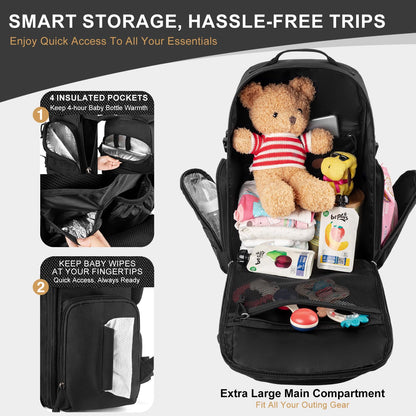 MIRACOL Military Diaper Bag for Dad - Large Diaper Backpack with 12+ Compartments - Insulated Bottle Pockets Quick-Access Wipe Dispenser for Travel Hiking Camping Tan