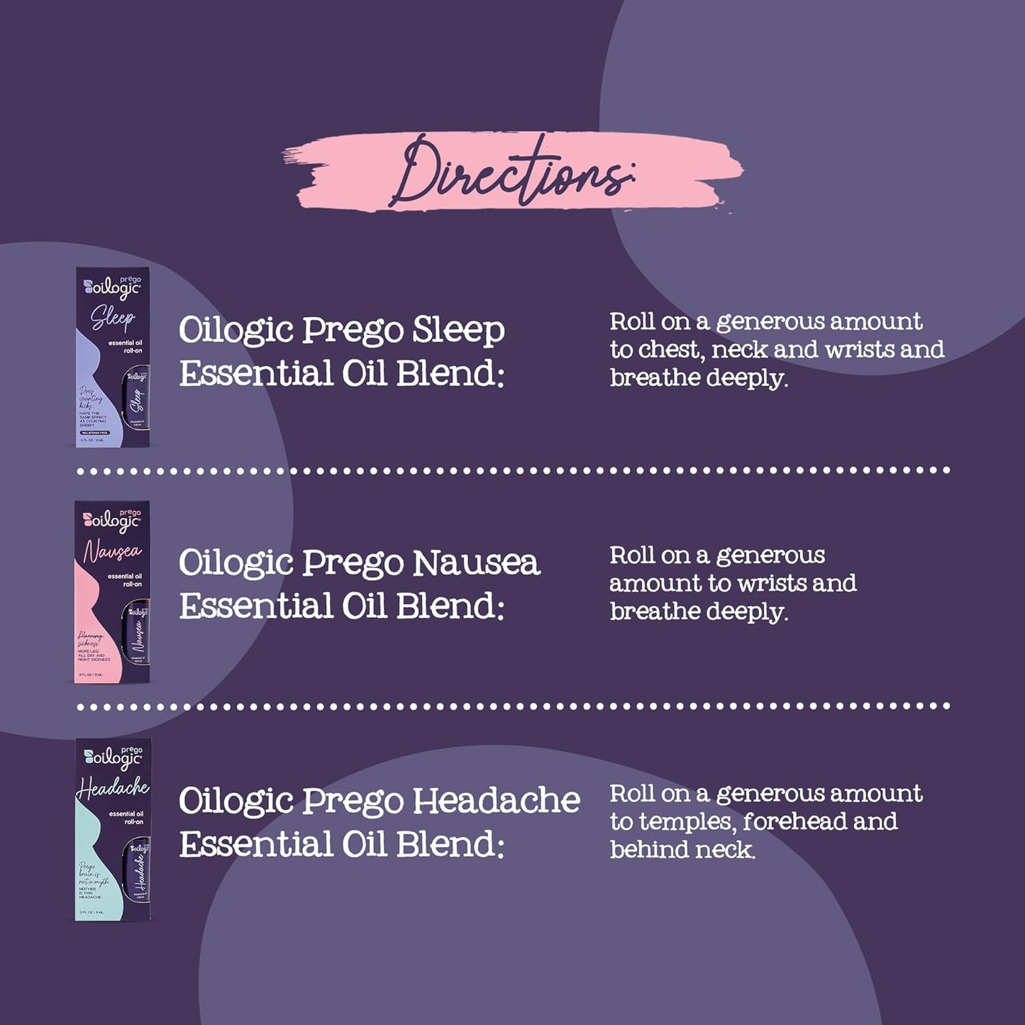 Oilogic Essential Oils Roll On Set, Pregnancy Solutions Set - 3-Piece Set Includes Sleep, Nausea & Headache Essential Oil Blends for Pregnant Moms