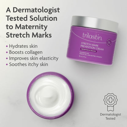 TriLASTIN Maternity Stretch Mark Prevention Cream - Paraben-Free, Hypoallergenic, and Safe for Pregnancy - Stretch Mark Formula for Pregnant Women - 4 Oz Belly Cream for Pregnant Women