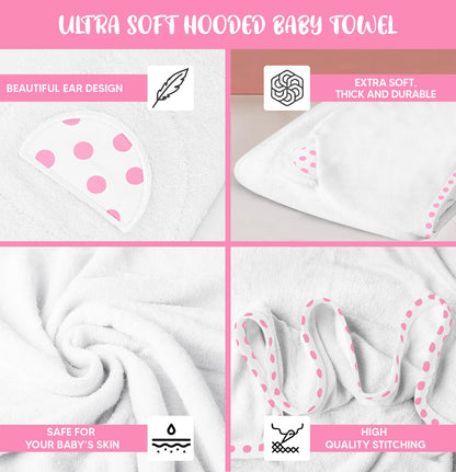 Set of 2 Hooded Baby Towels – White and Grey – Luxurious, Large and Super Absorbent – 30 x 30 Inch – Soft and Suitable for Infants, Toddlers and Kids – 400 GSM