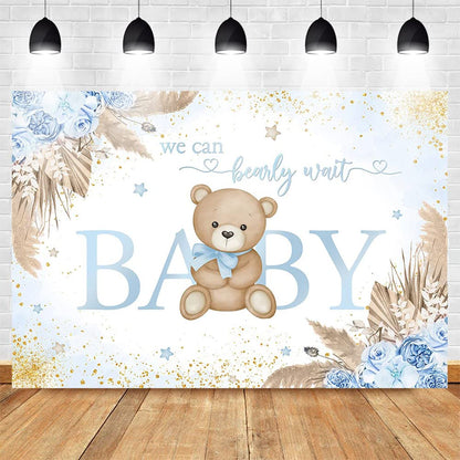 Mocsicka Girl Bear Backdrop Pink Boho Pampas Grass Background We Can Bearly Wait Baby Shower Party Cake Table Decoration Photo Booth Props (7x5ft)